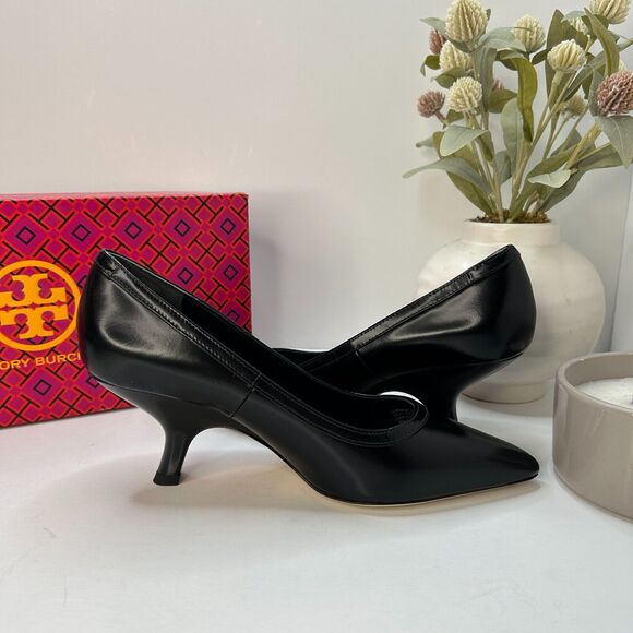 Tory Burch Leather Statement Heel Pumps Pointed Toe Black SN 141095 Women's 6M - Picture 8 of 10